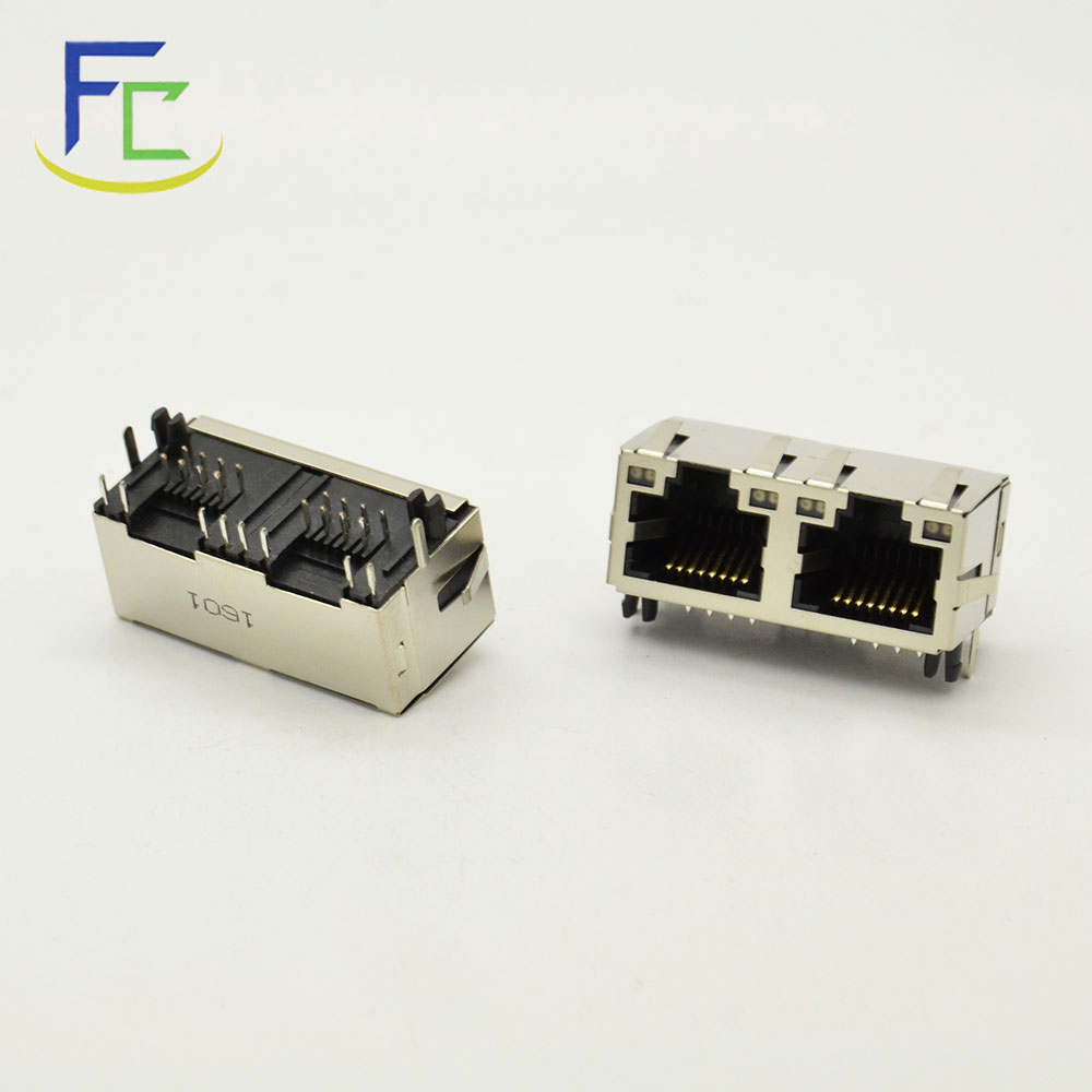 RJ45 1*2帶燈帶屏蔽